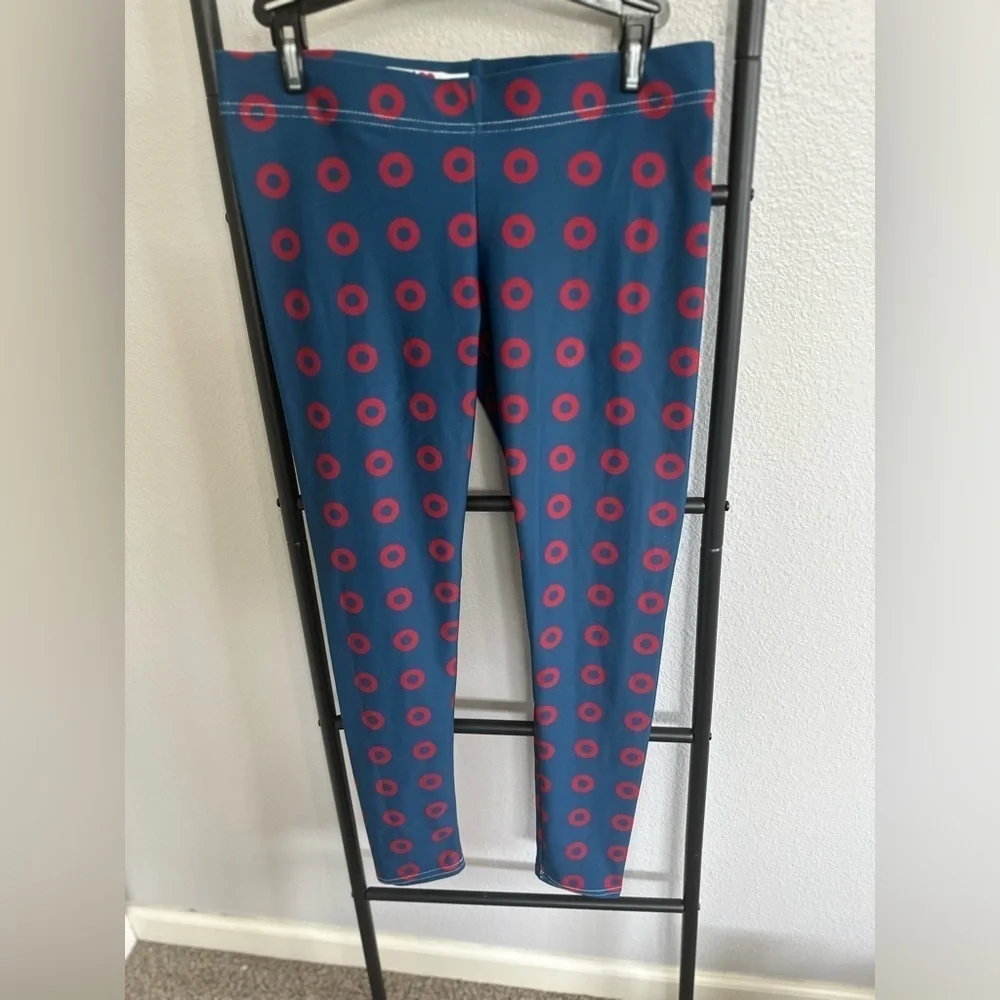 Phish Red Circle Donut Leggings, Fishman Donut Blue with Red Donuts. - Picture 9 of 13